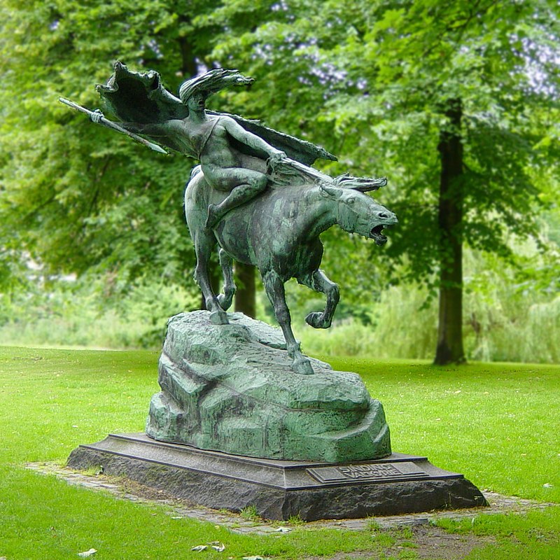 Bronze statue of a valkyrie, a female figure in Norse mythology designed by  sculptor Stephan Sinding 1908 in Churchill park, Copehhagen, Denmark Stock  Photo - Alamy