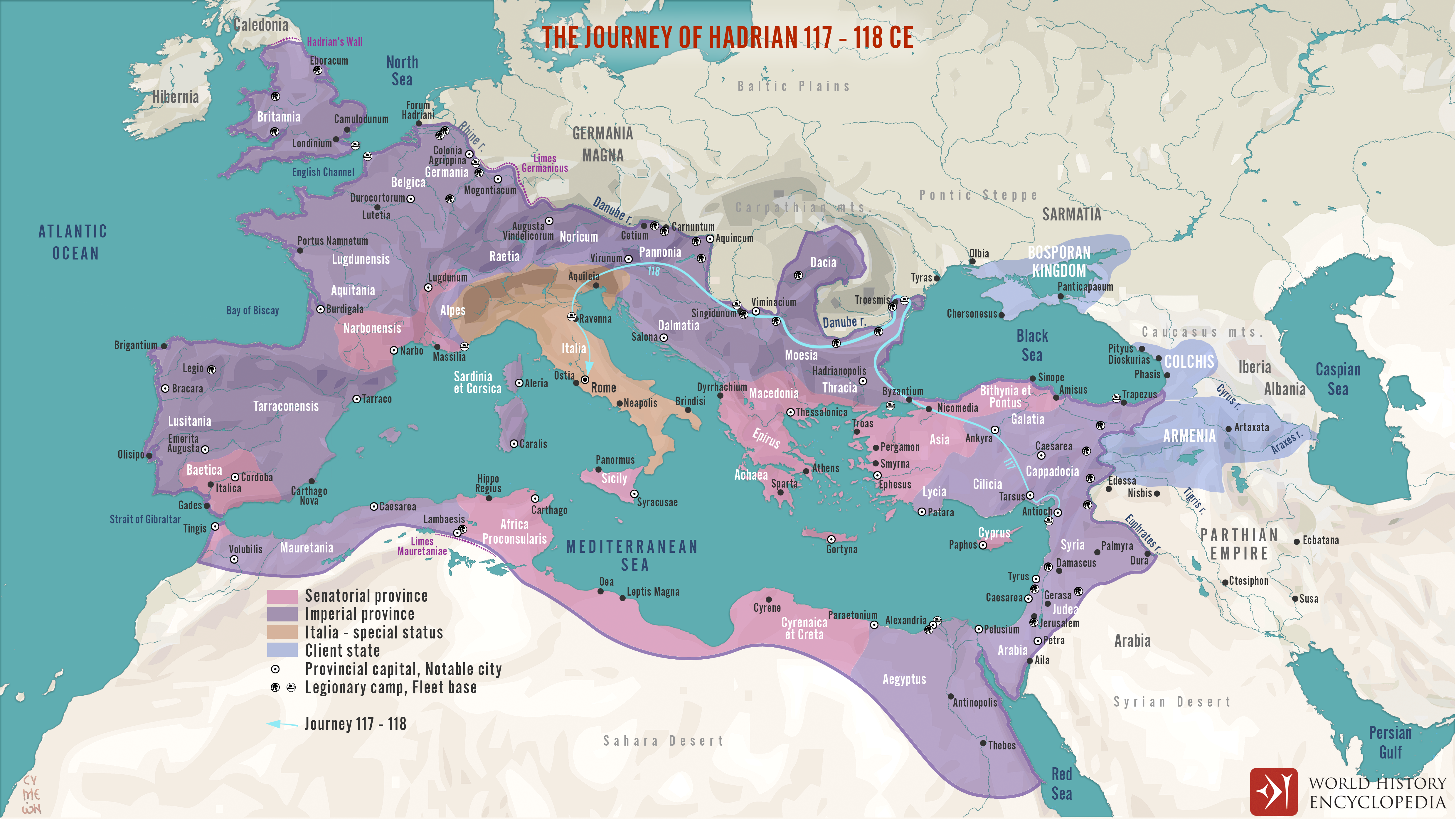 Map of the Roman Empire at It's Greatest Extent. Ancient 