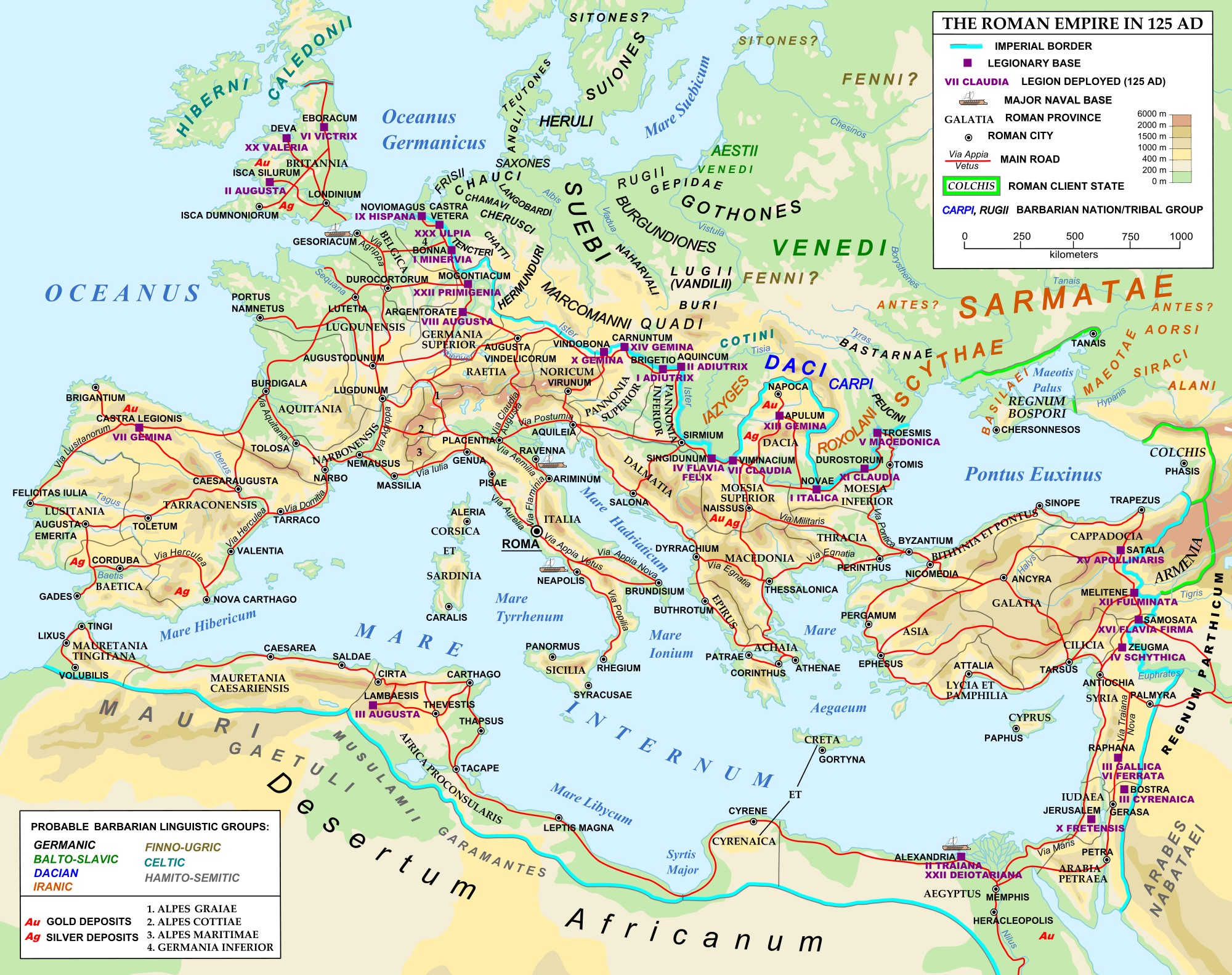 Map of the Roman Empire at It's Greatest Extent. Ancient 