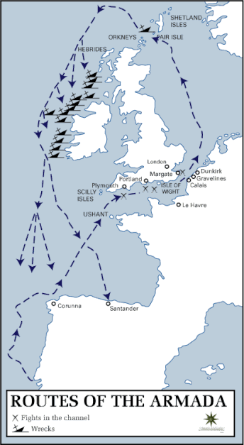 Route Map of the Spanish Armada Illustration World History