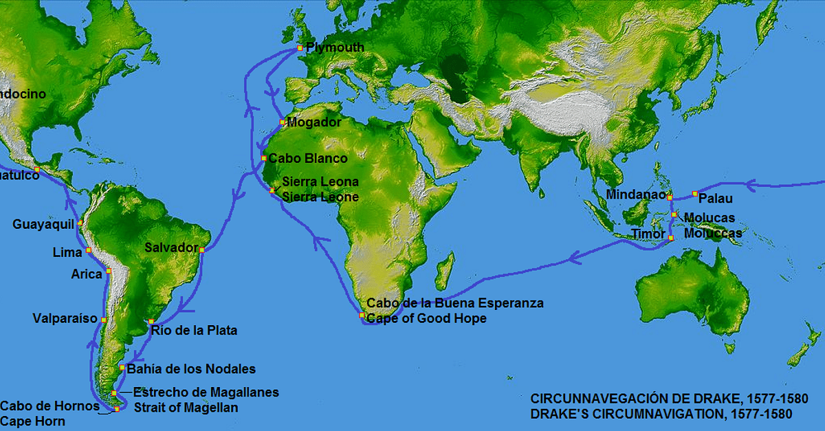 Sir Francis Drake Route Map
