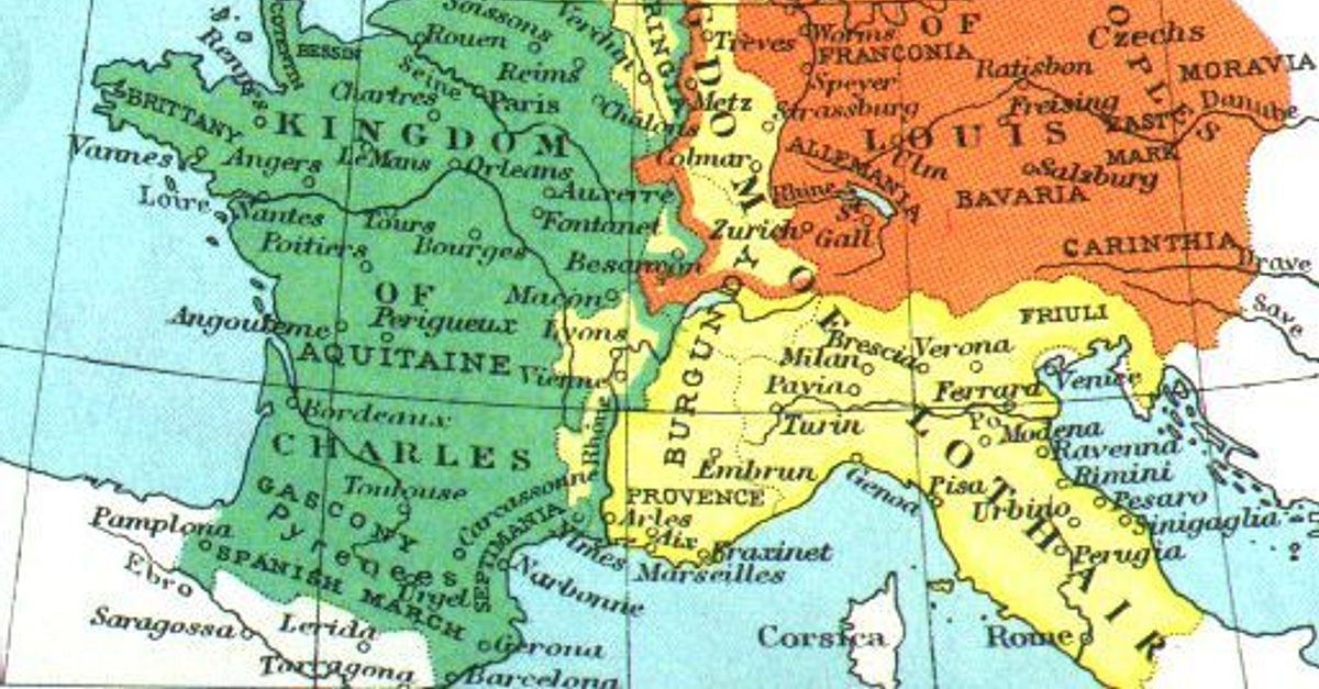 Division Of The Carolingian Empire In 843 And 870 Ce Illustration