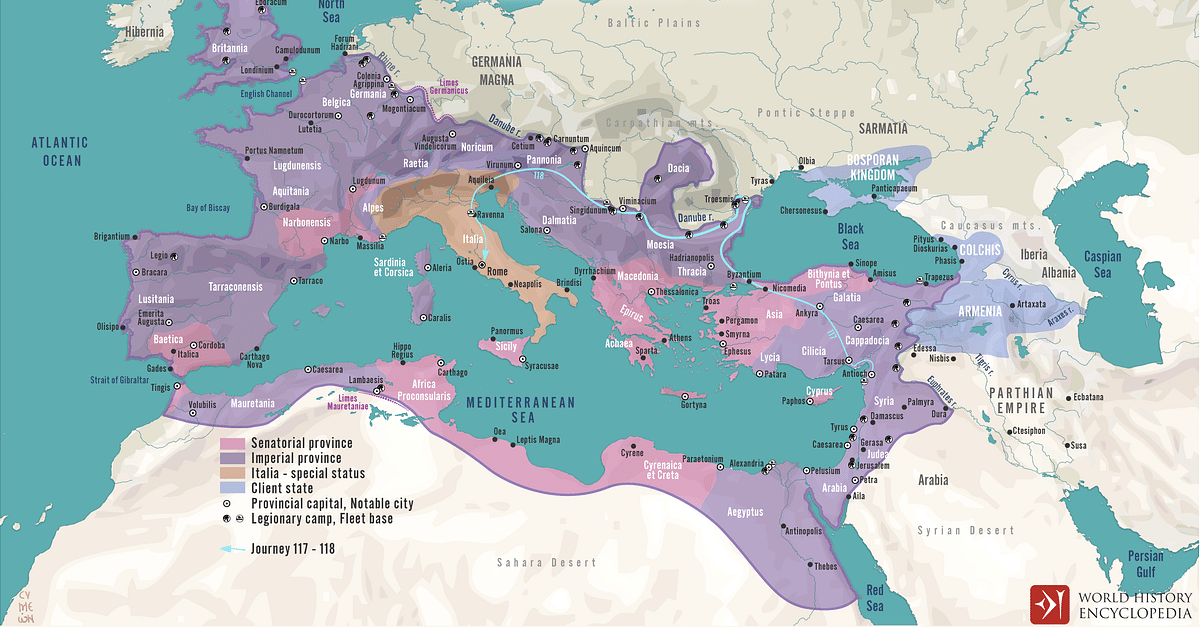 The Journey of Hadrian 117-118 CE (Illustration) - World History ...