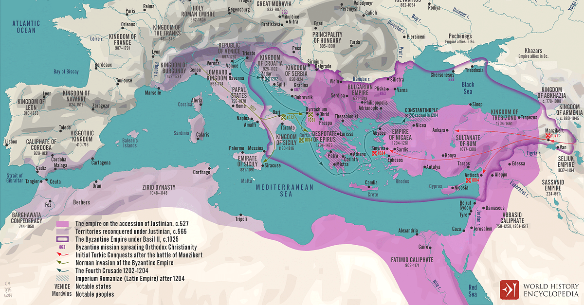 Rome And Constantinople Map The Byzantine Empire, C.520 - 1204 (Illustration) - World History  Encyclopedia