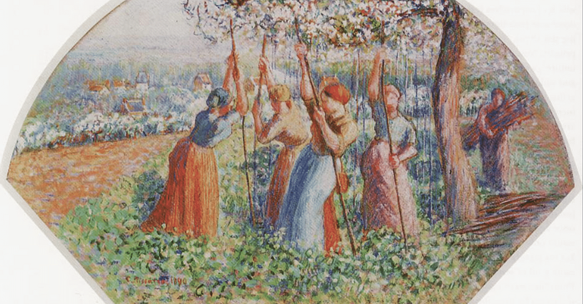 Peasant Women Planting Pea Sticks by Pissarro (Illustration