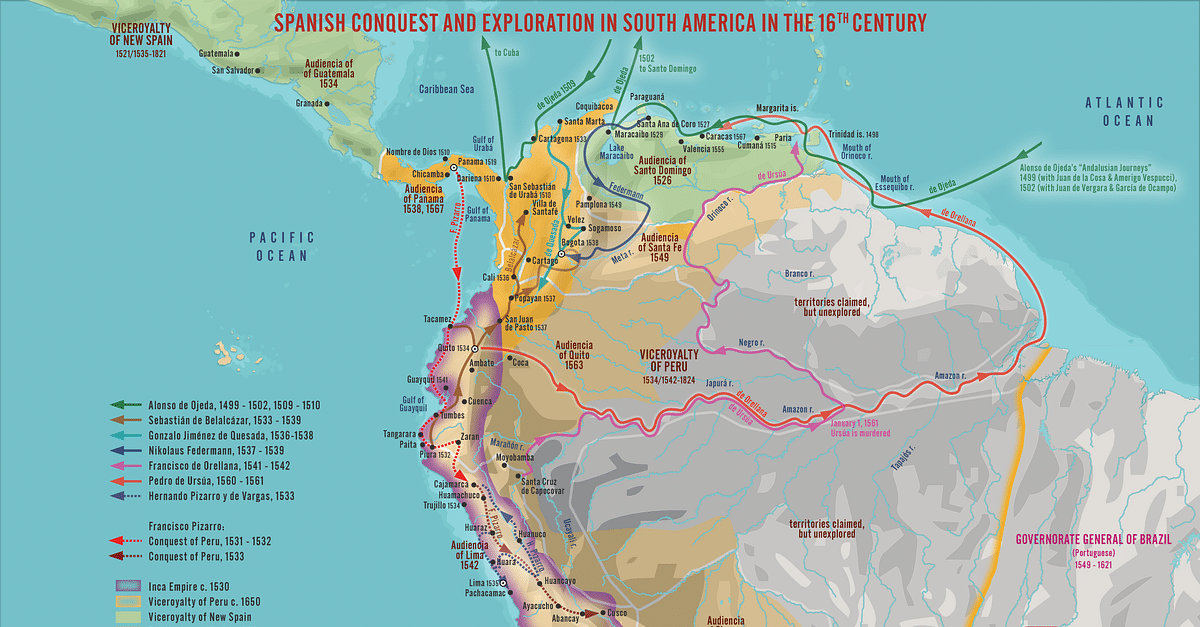 Spanish Conquest Exploration In South America In The 16th Century 