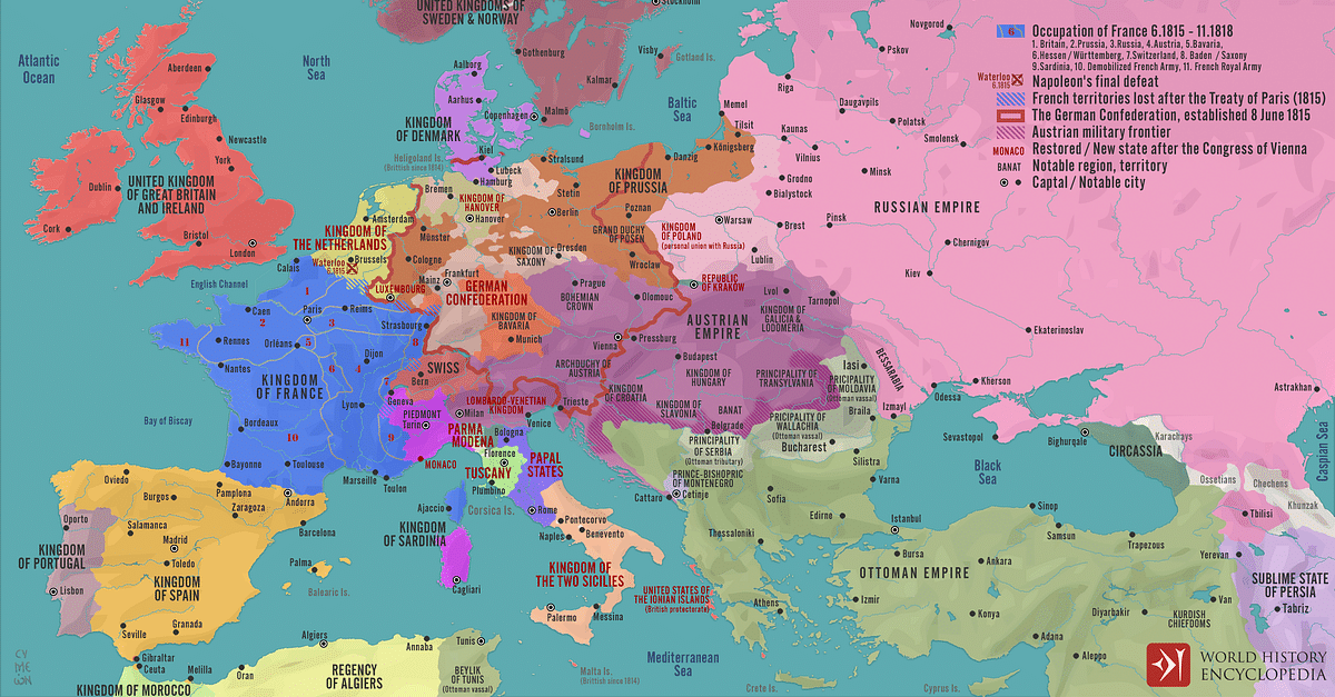 Europe in 1815 after the Congress of Vienna (Illustration) - World ...