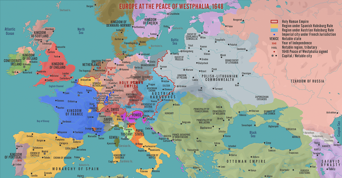 Europe at the Peace of Westphalia, 1648 (Illustration) - World History ...