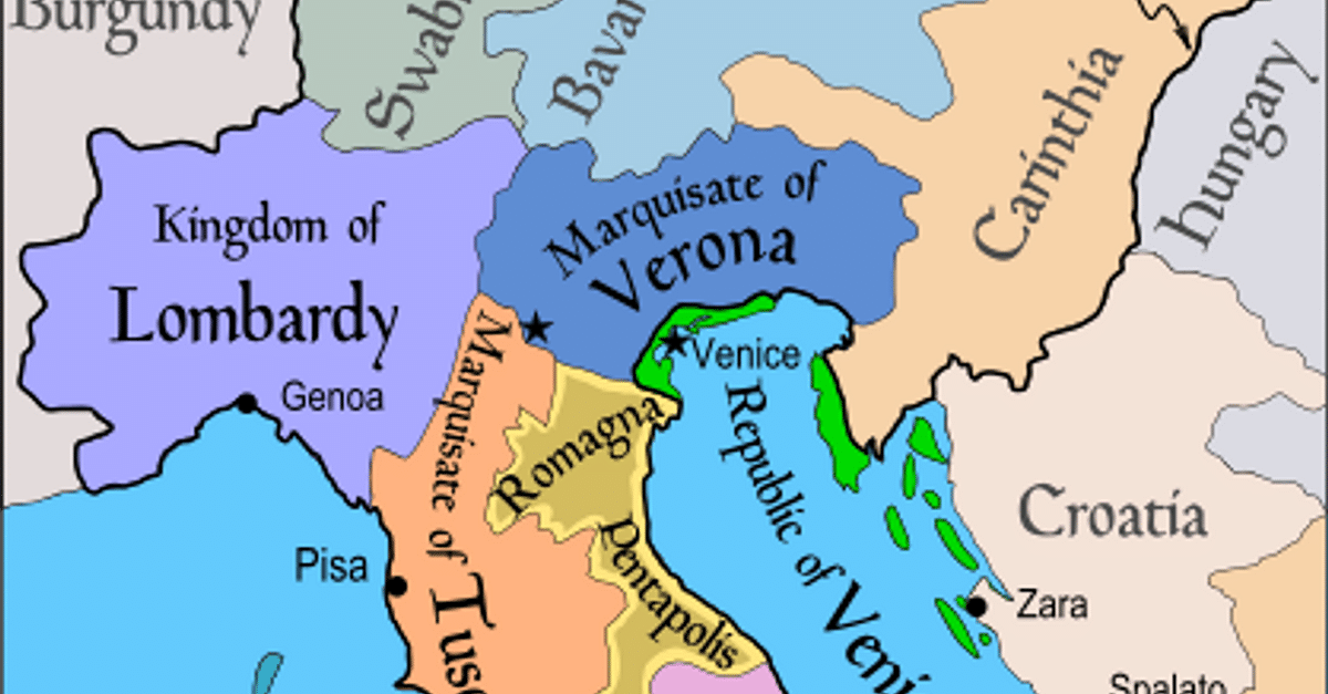 Political Map of Italy circa 1000 CE (Illustration) - World History ...