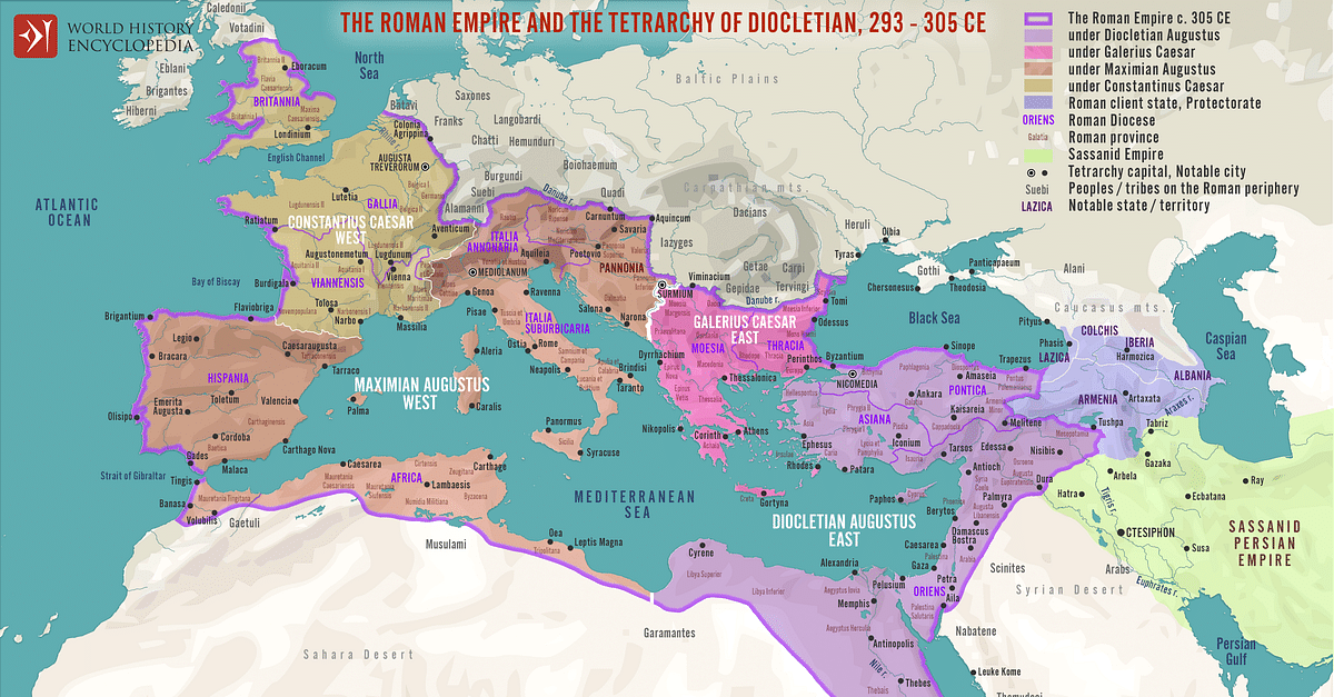 The Roman Empire and the Tetrarchy of Diocletian, 293 - 305 CE ...