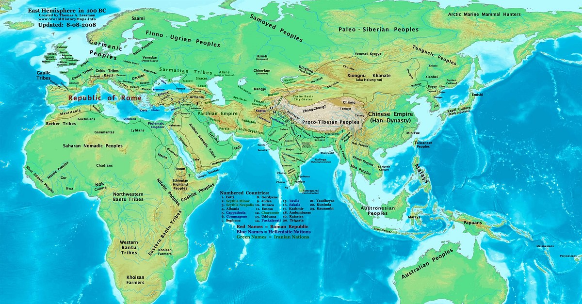 The Eastern Hemisphere, 100 BC (Illustration) - World History Encyclopedia