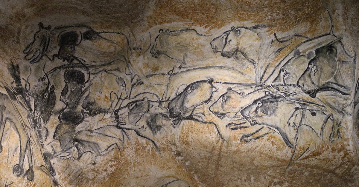 Chauvet Cave Lions Burned Leather Canvas Print