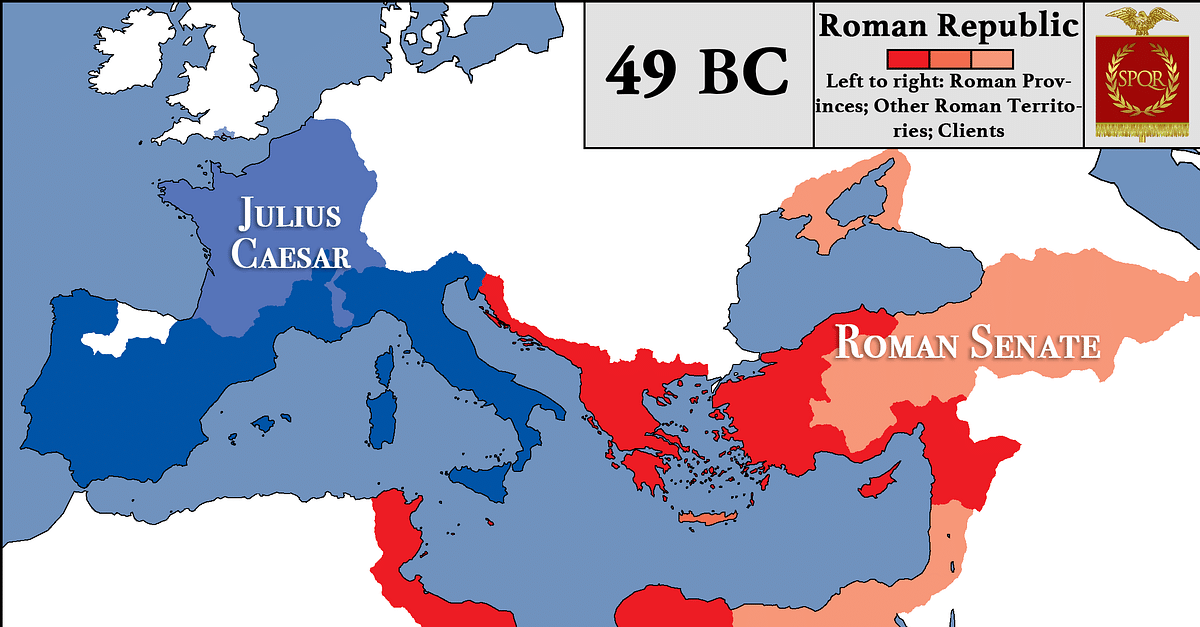 Roman Republic at the Beginning of Caesar's Civil War (Illustration ...