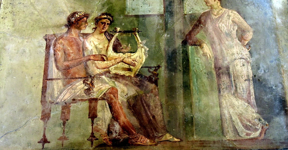 Pompeii Fresco Of A Woman Playing A Lyre (Illustration) - World History ...