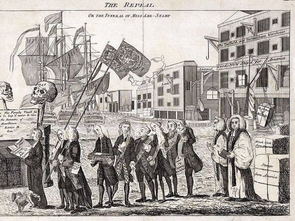 Cartoon Depicting the Repeal of the Stamp Act Illustration