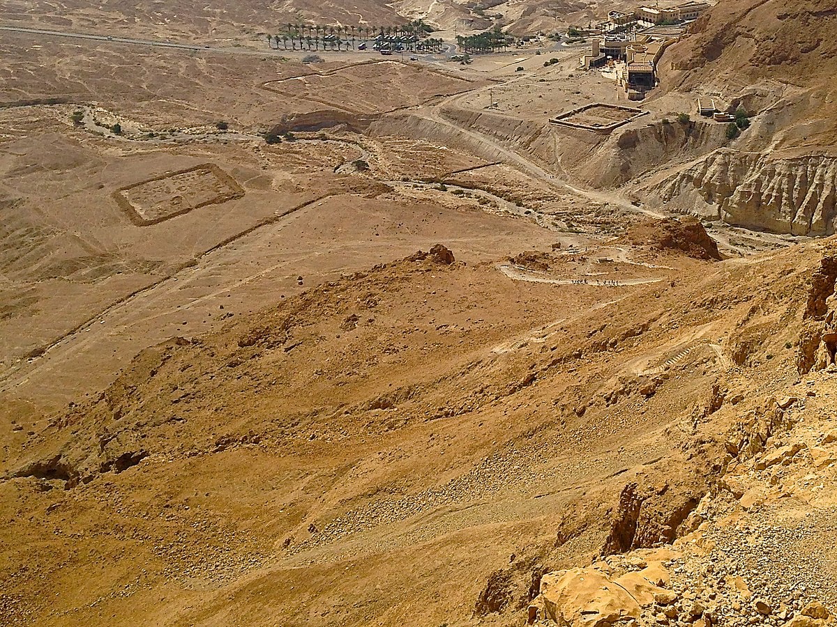 Masada - Ancient fortress in Israel overlooking the Dead Sea - Built by  Herod the Great, 37-31 BCE - The plateau is flat, rhomboid-shaped, 550m  (1,800ft) by 270m (890ft) - Herod built