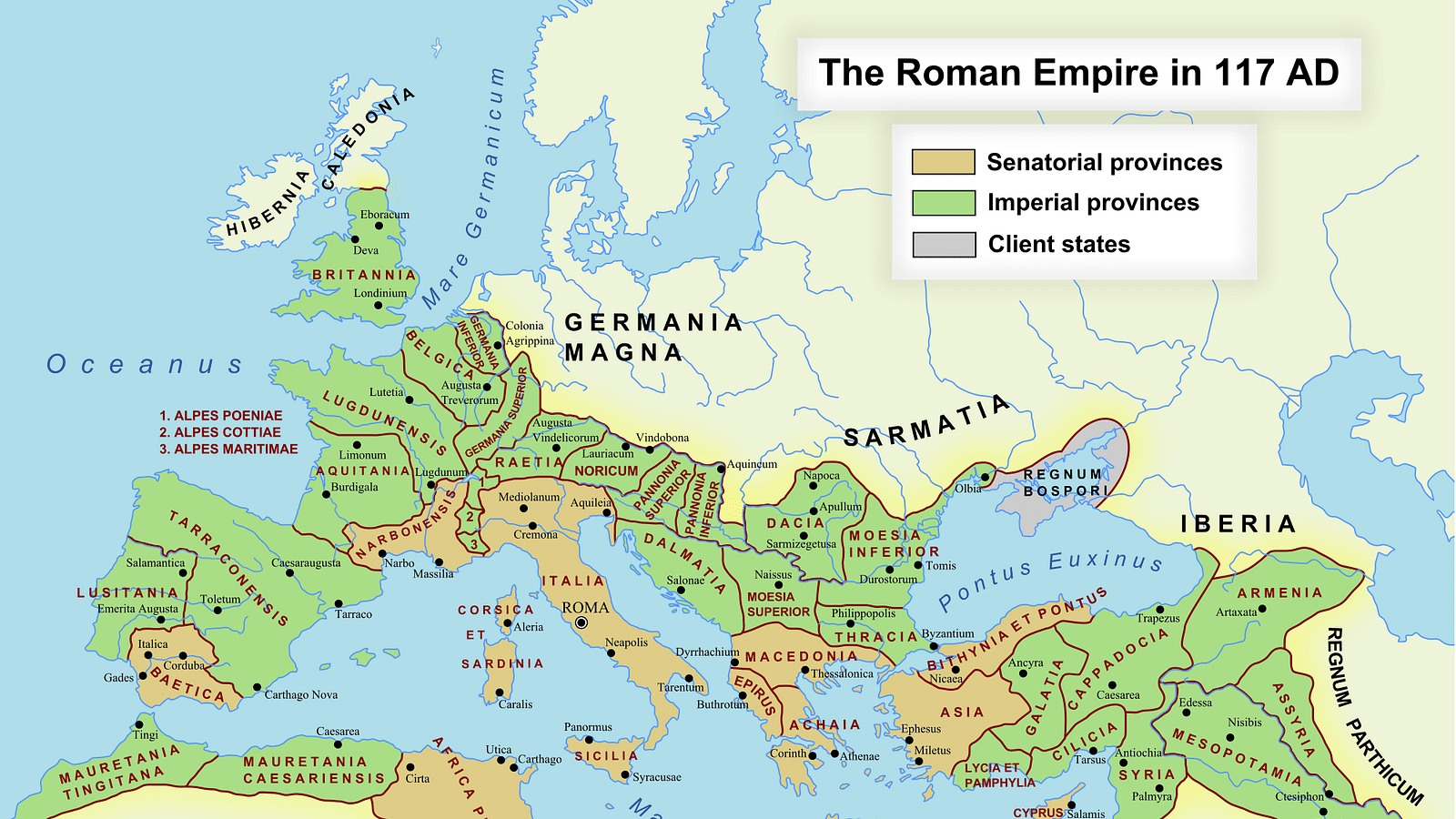 Map of the Roman Empire at It's Greatest Extent. Ancient 