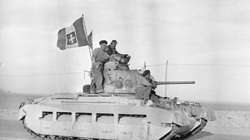 British Matilda Tank with Captured Italian Flag