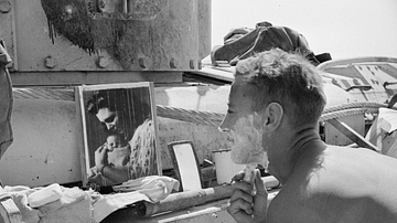 British Soldier Shaving in the Desert