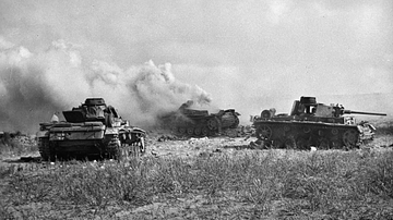 Burnt-out German Panzers, Tunisia