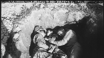 Marines Share a Foxhole with an Okinawan Child, 1945