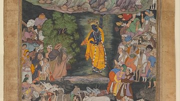 Krishna Holds Up Mount Govardhan