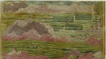 Chand Bibi Hawking with Attendants in a Landscape