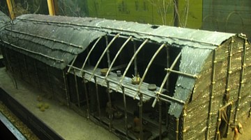 Exterior and Cutaway View of an Iroquois Longhouse