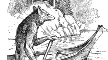 Coyote Canoeing in a Traditional Story