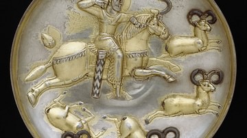 Sassanian Silver Plate with King Hunting Rams