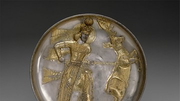 Sassanian Silver Plate with Yazdegerd I Slaying a Stag