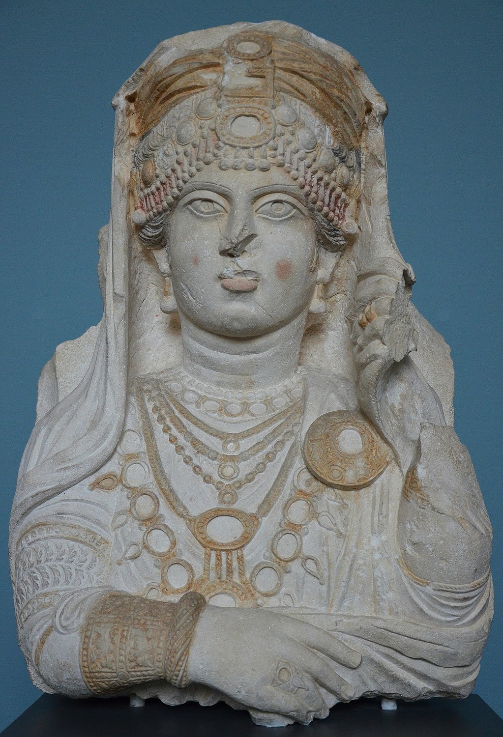 Published Roman Palmyran Limestone Bust w/ Aramaic for sale at