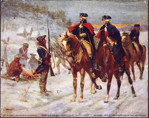 Washington and Lafayette at Valley Forge (by John Ward Dunsmore, Public Domain)