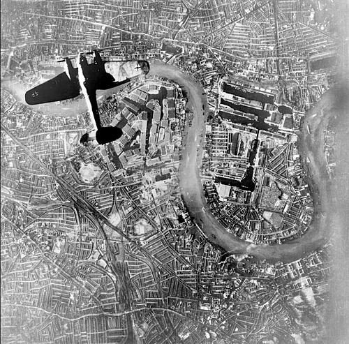 He 111 Bomber over London (by Luftwaffe Photographer, Public Domain)
