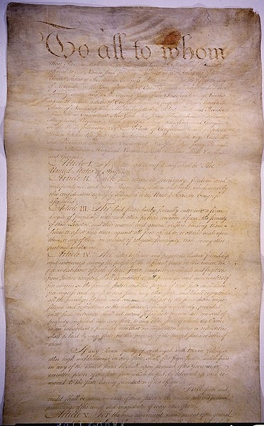 Page 1 of the Articles of Confederation (by United States Government, Public Domain)