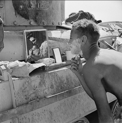 British Soldier Shaving in the Desert