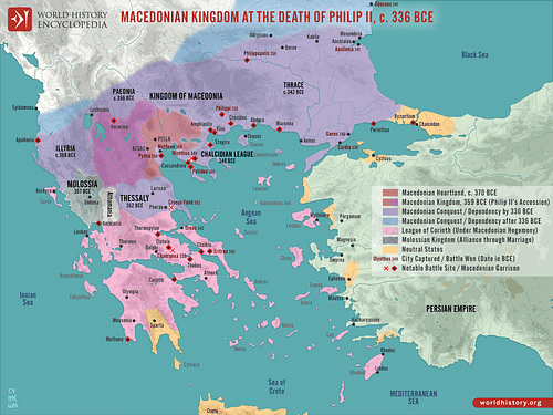 The Macedonian Kingdom at Philip II's Death, c. 336 BCE