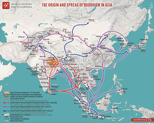 Map of the Origin and Spread of Buddhism