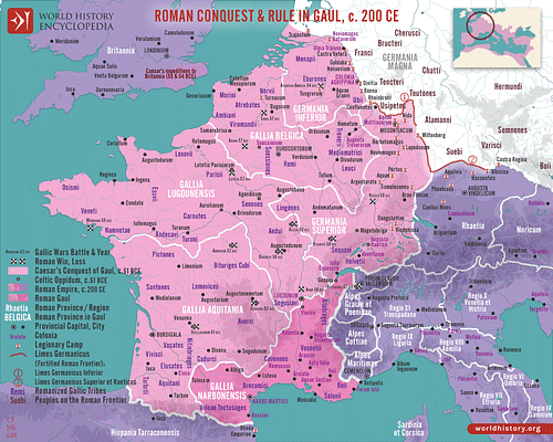 Roman Conquest & Rule in Gaul, c. 200 CE (by Simeon Netchev, CC BY-NC-ND)