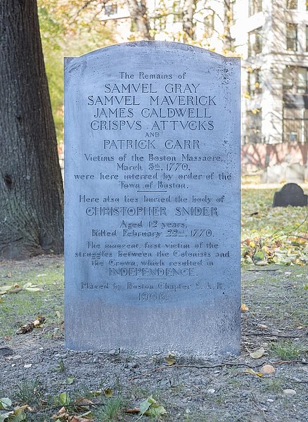 Crispus Attucks' Grave in the Granary Burying Ground, Boston, USA