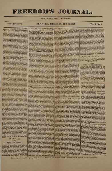 Freedom's Journal Front Page 1827