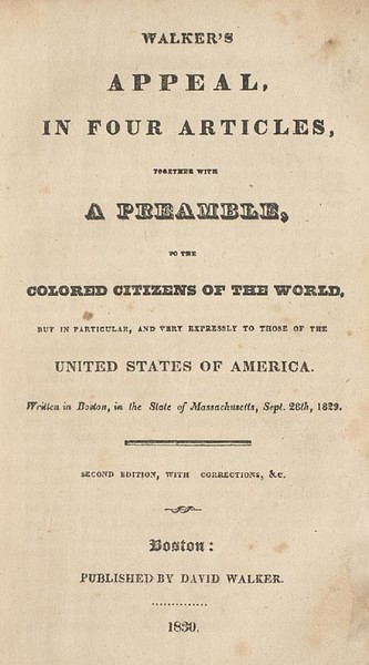 Title Page of Appeal to the Colored Citizens of the World