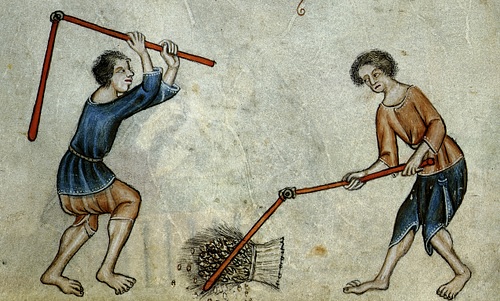 středověké rolnické mlácení