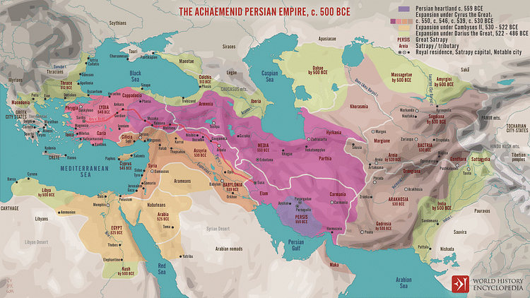 The Achaemenid Persian Empire c. 500 BCE (Illustration) - World History ...