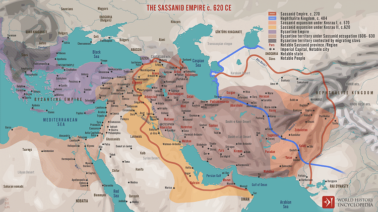 The Sassanid Empire c. 620 CE (Illustration) - World History Encyclopedia