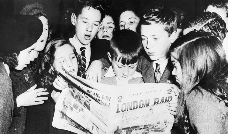 Evacuated Children Reading a Newspaper
