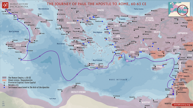 Paul the Apostle's Journey to Rome (c. 60-63 CE)