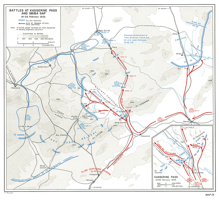 Map of the Battle of Kasserine Pass