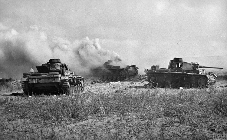 Burnt-out German Panzers, Tunisia