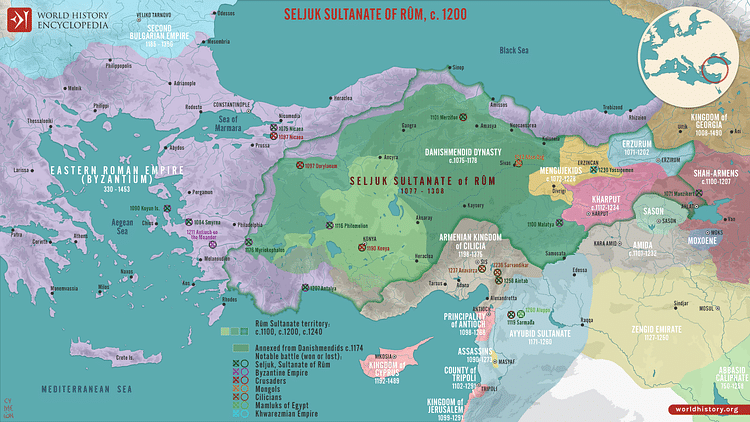 The Seljuk Sultanate of Rum, c. 1200 (Illustration) - World History ...